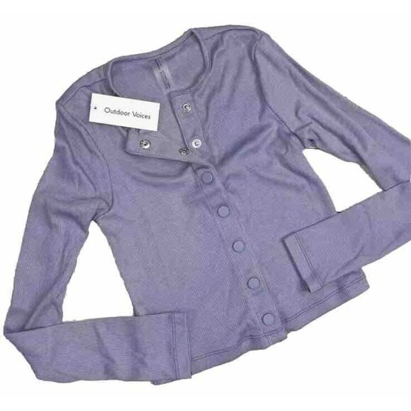 Outdoor Voices NWT CozyRib Cropped Cardigan Earl Grey Light Purple Size Small - Picture 3 of 8